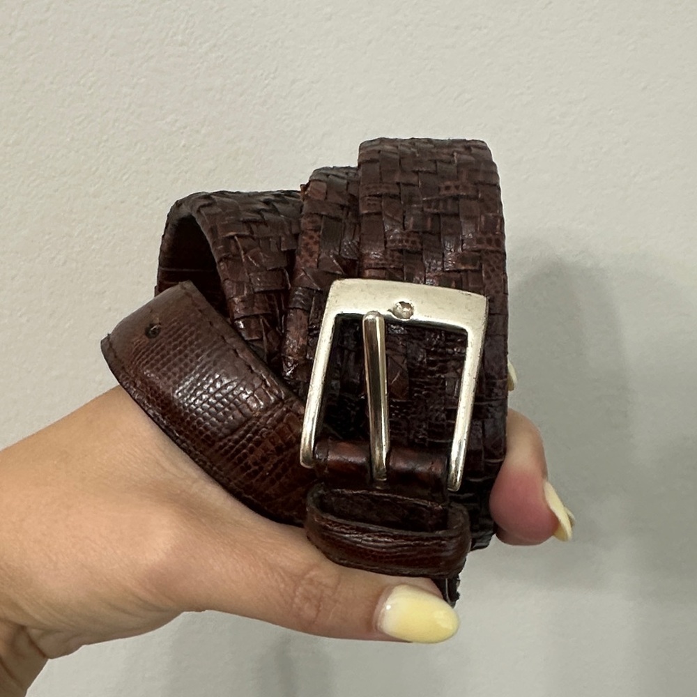 Brown Woven Leather Men's Belt